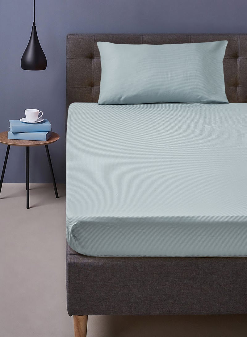 Noon East Fitted Sheet Set Made From 300 Thread Count 100% Cotton Bed Sheet With 2 Pillow Case 50x75 cm, Bed Linen For 150x200+25 cm Queen Size Mattress Mint Blue - Image 2