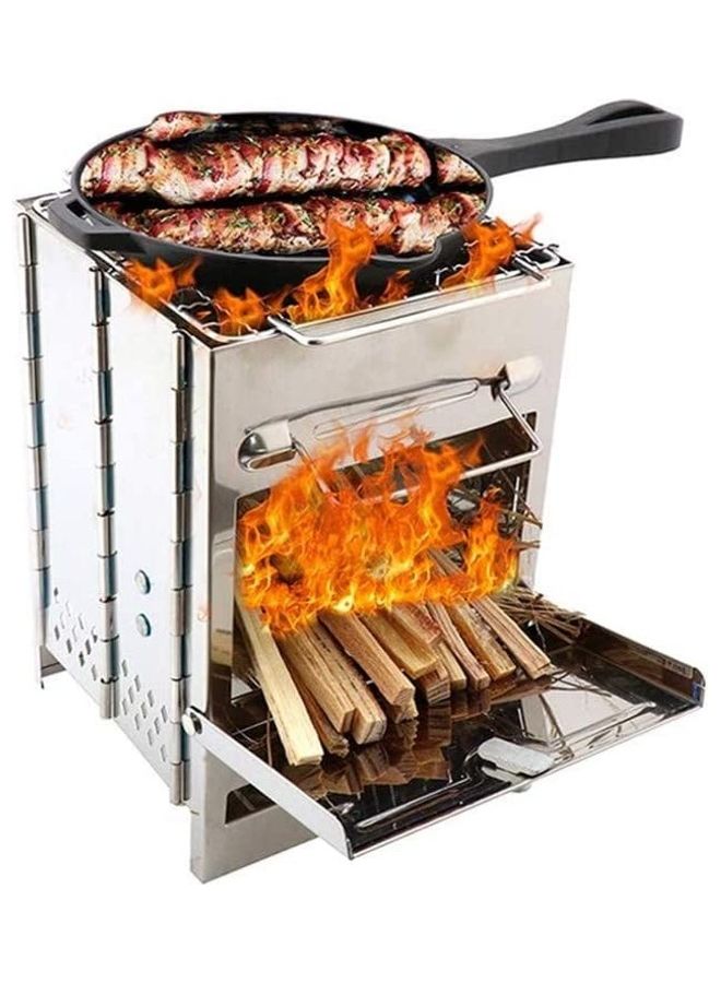 XiuWoo Portable Folding Stainless Steel Wood Burning Camping Stove with Bag 21 x 15 x 15cm  - Image 1