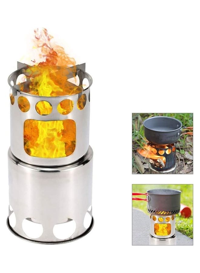 XiuWoo Portable Folding Stainless Steel Outdoor Wood Burning Camp Stove with Bag 21 x 11.5cm  - Image 1