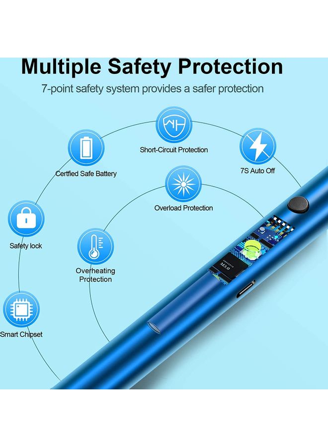 Rock Pow - 360 Degree Windproof Flameless Flexible Neck Long USB Type-C Rechargeable Electric Candle Arc Lighter With LED Battery Display Blue 26 x 1.5 x 1.5cm - Image 1