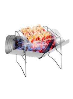 XiuWoo 2-in-1 Portable Folding Stainless Steel Barbecue Grill Camp Firepit Silver 21.5 x 21 x 21.5cm  - Image 1