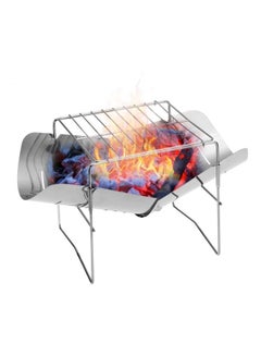 XiuWoo 2-in-1 Portable Folding Stainless Steel Barbecue Grill Camp Firepit Silver 21.5 x 21 x 21.5cm  - Image 2