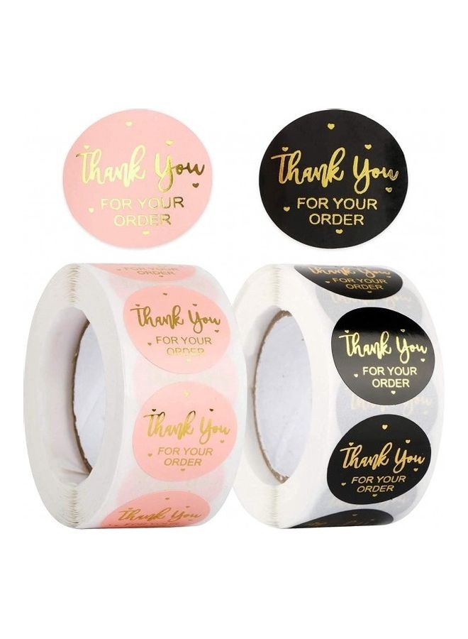 بريميفي "مجموعة ملصقات مطبوعة بعبارة "Thank You For Your Order" مكونة من 1000 قطعة" ذهبي/ وردي/ أسود - Image 1