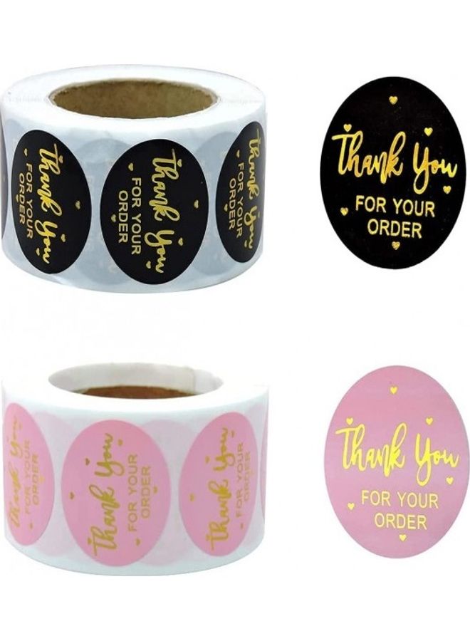 بريميفي "مجموعة ملصقات مطبوعة بعبارة "Thank You For Your Order" مكونة من 1000 قطعة" ذهبي/ وردي/ أسود - Image 2