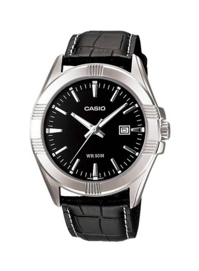 CASIO Men's Leather Analog Watch MTP-1308L-1AV - 44 mm - Black - Image 1