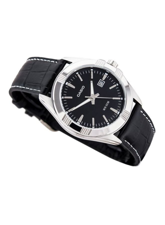 CASIO Men's Leather Analog Watch MTP-1308L-1AV - 44 mm - Black - Image 5