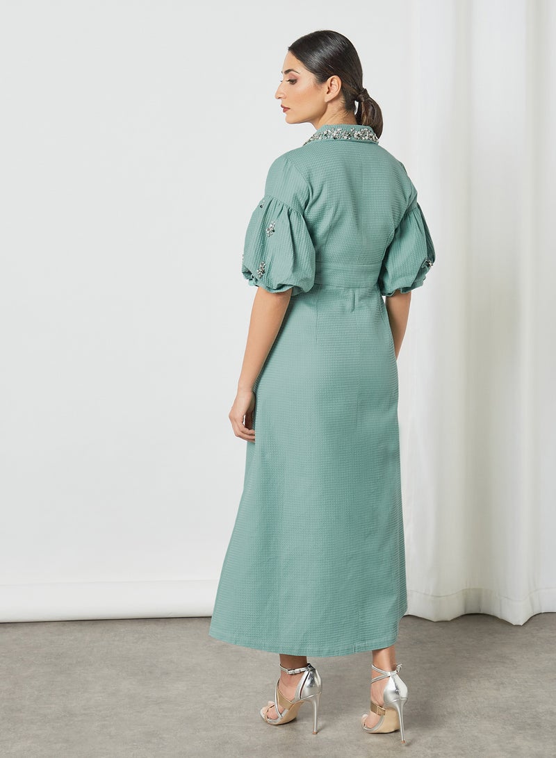 Threadz by Ajooni - Rhinestone Embellished Maxi Dress Blue - Image 1