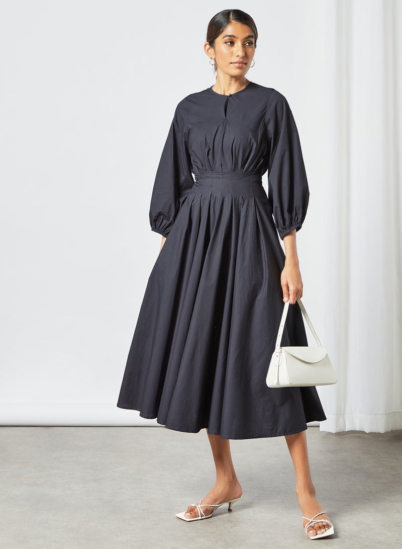 CORD - Pleat Detailed Dress Navy - Image 1