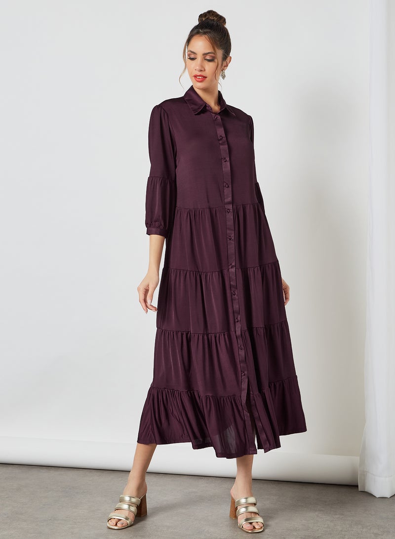 SIVVI for HANIYA Tiered Shirt Dress Burgundy  - Image 1