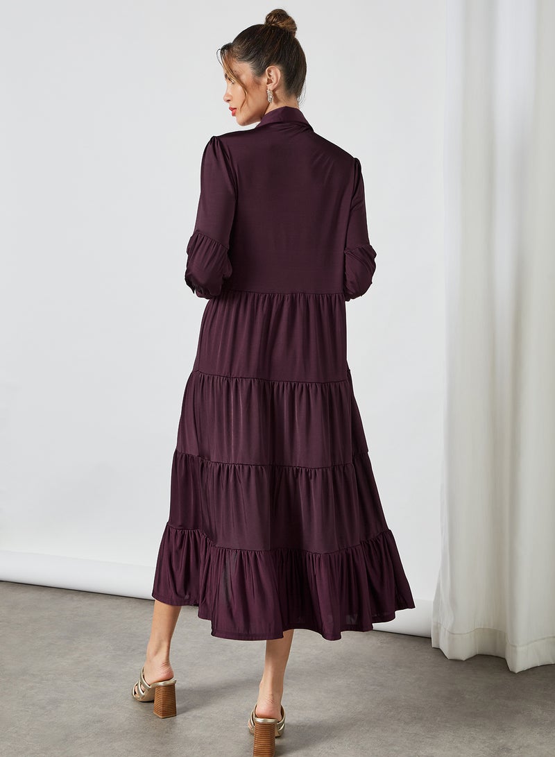 SIVVI for HANIYA Tiered Shirt Dress Burgundy  - Image 2