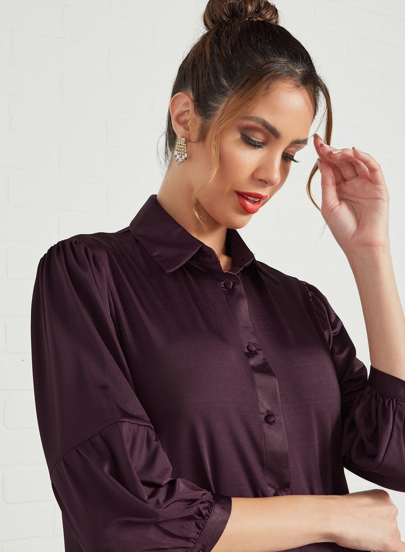 SIVVI for HANIYA Tiered Shirt Dress Burgundy  - Image 4