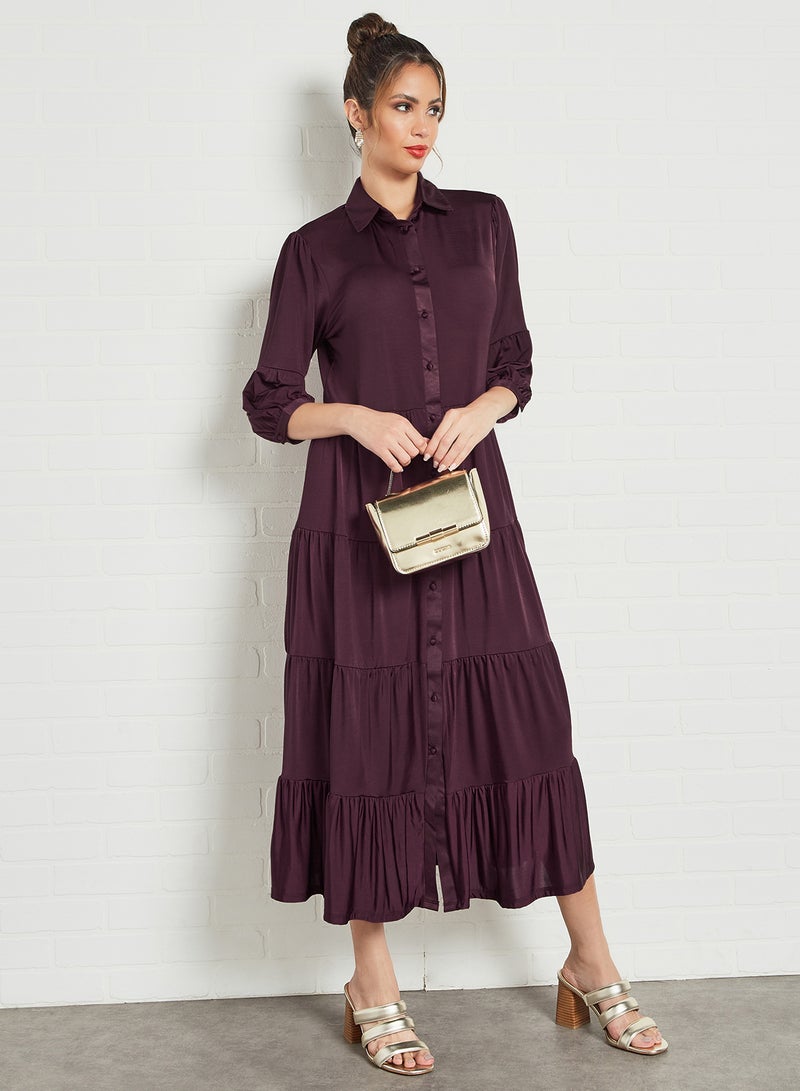 SIVVI for HANIYA Tiered Shirt Dress Burgundy  - Image 3