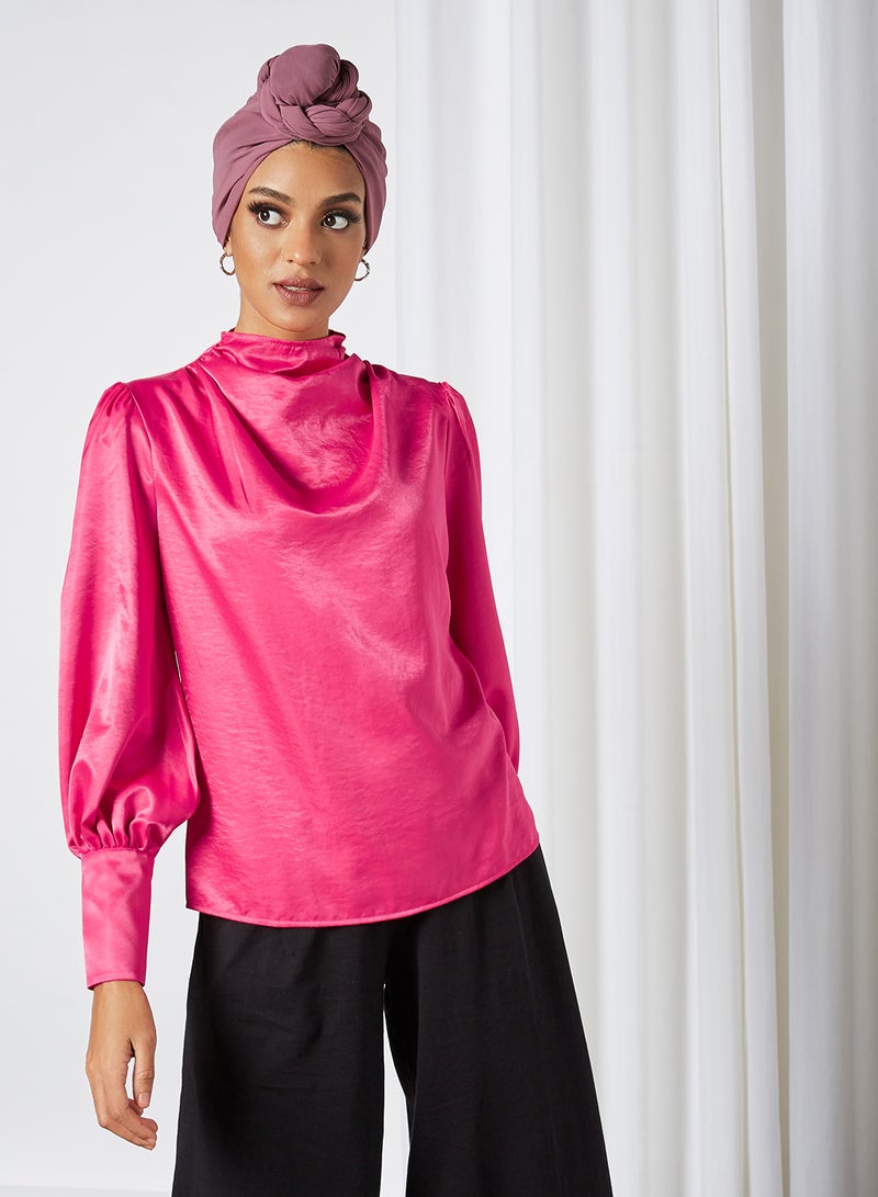 SIVVI for HANIYA Satin High Neck Cowl Blouse Pink  - Image 1