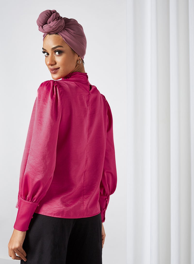SIVVI for HANIYA Satin High Neck Cowl Blouse Pink  - Image 2
