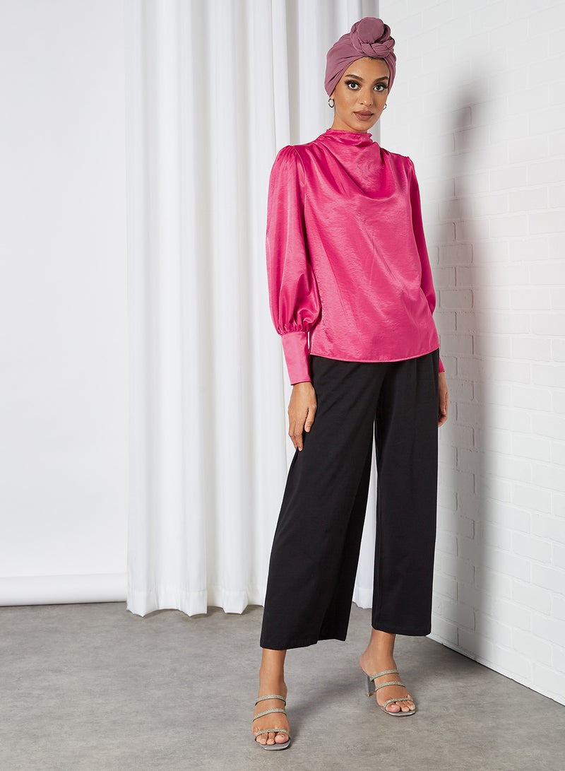 SIVVI for HANIYA Satin High Neck Cowl Blouse Pink  - Image 3
