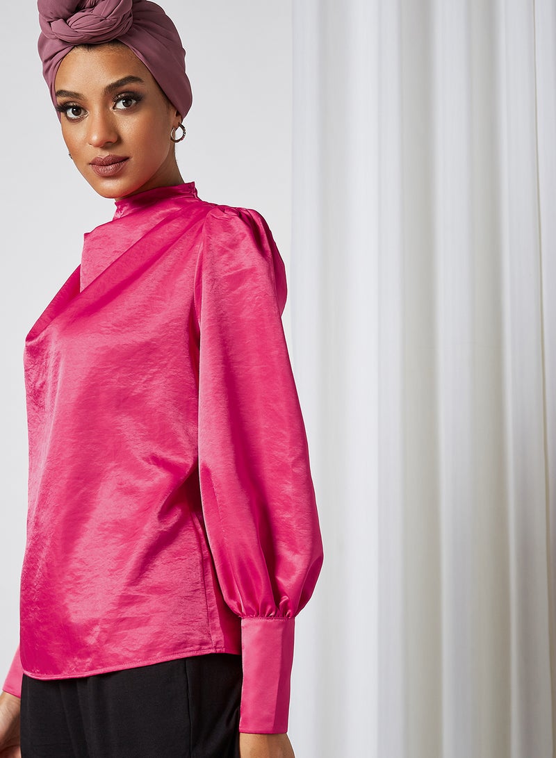 SIVVI for HANIYA Satin High Neck Cowl Blouse Pink  - Image 4