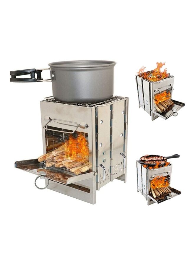 XiuWoo Portable Folding Stainless Steel Wood Burning Camping Stove with Bag 8.27 x 5.5inch  - Image 1