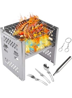 Potable Folding Stainless Steel Wood Burning Camp Stove Silver - v1623877923/N48322978A_1