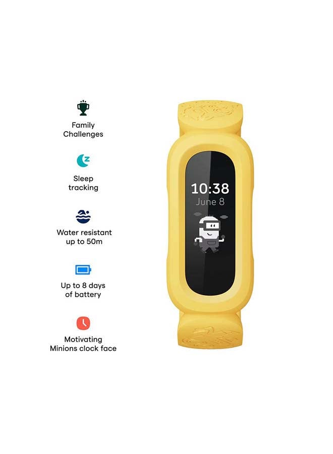 Fitbit - Ace 3,Tracker for Kids 6+ with Animated Clock Faces, Up to 8 days battery life & water resistant up to 50 m Black/Minions Yellow - Image 1