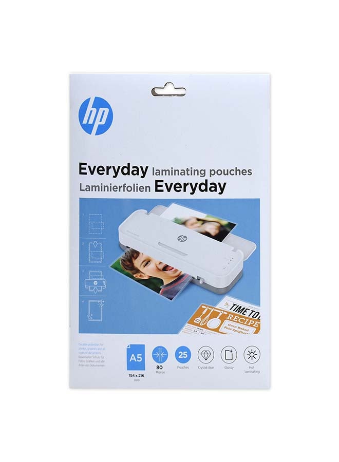 HP 25-Piece A5 Laminating Pouch White - Image 1