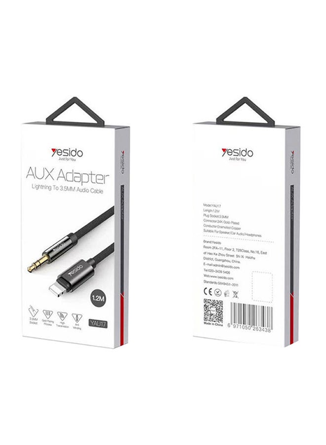 Yesido - Lightning To 3.5mm jack AUX Audio Cable For iphone Black - Image 1