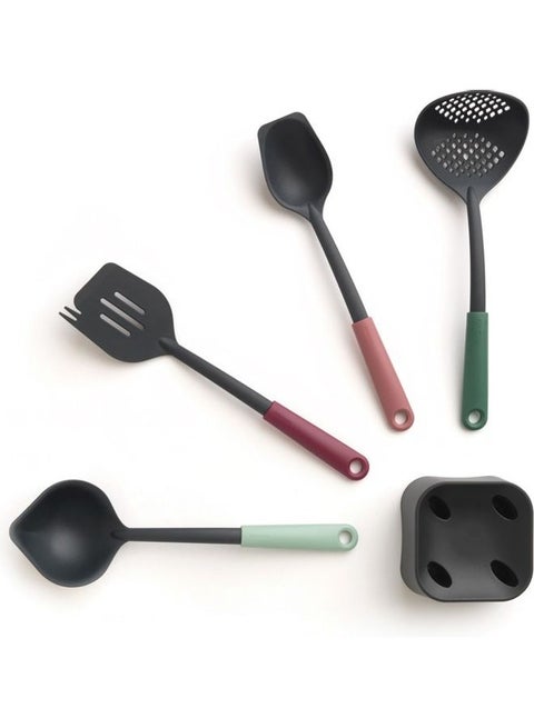 4-Piece Serving Spoon Set With Stand Multicolour 11.6x11.6x33cm