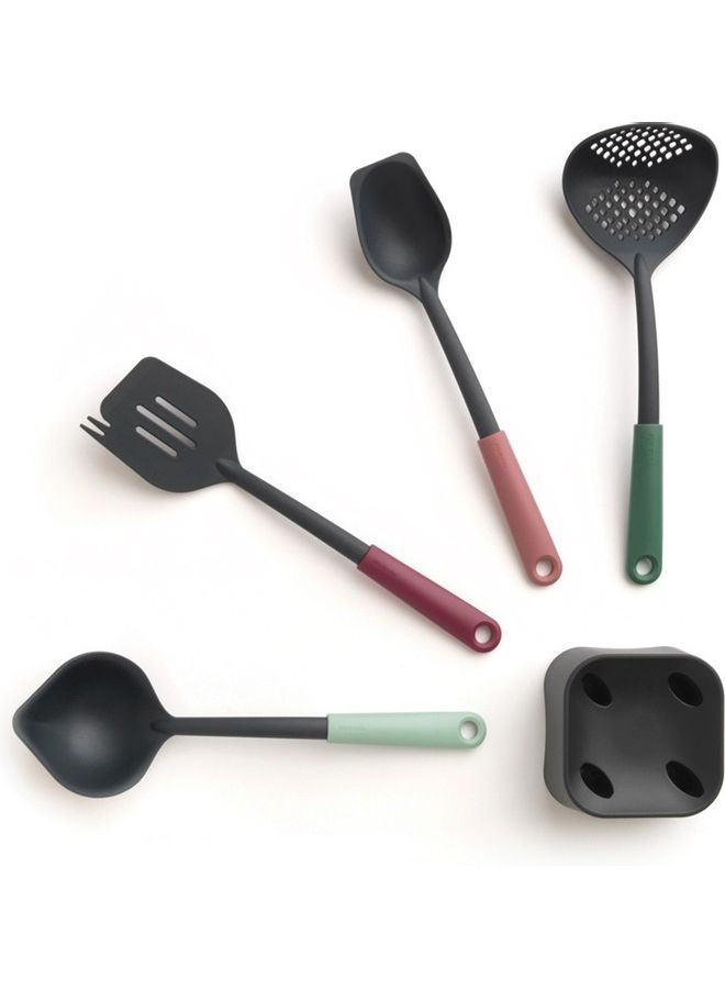4-Piece Serving Spoon Set With Stand Multicolour 11.6x11.6x33cm