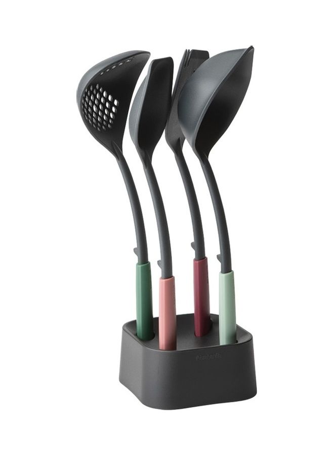4-Piece Serving Spoon Set With Stand Multicolour 11.6x11.6x33cm
