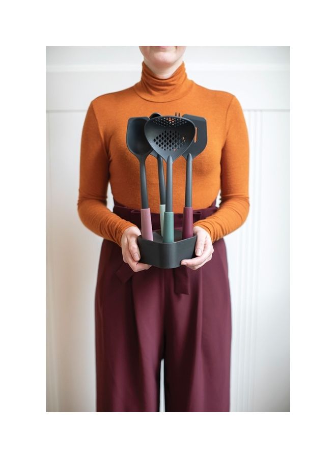 4-Piece Serving Spoon Set With Stand Multicolour 11.6x11.6x33cm
