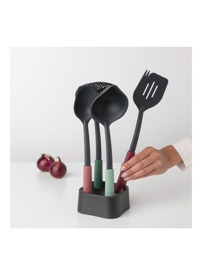 4-Piece Serving Spoon Set With Stand Multicolour 11.6x11.6x33cm