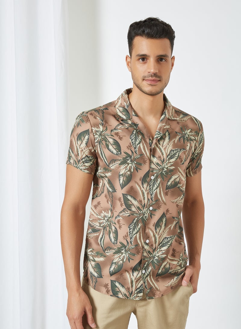 STATE 8 - Tropical Print Shirt Taupe - Image 1