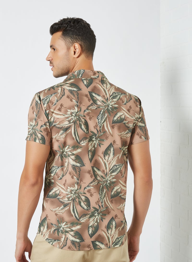 STATE 8 - Tropical Print Shirt Taupe - Image 1