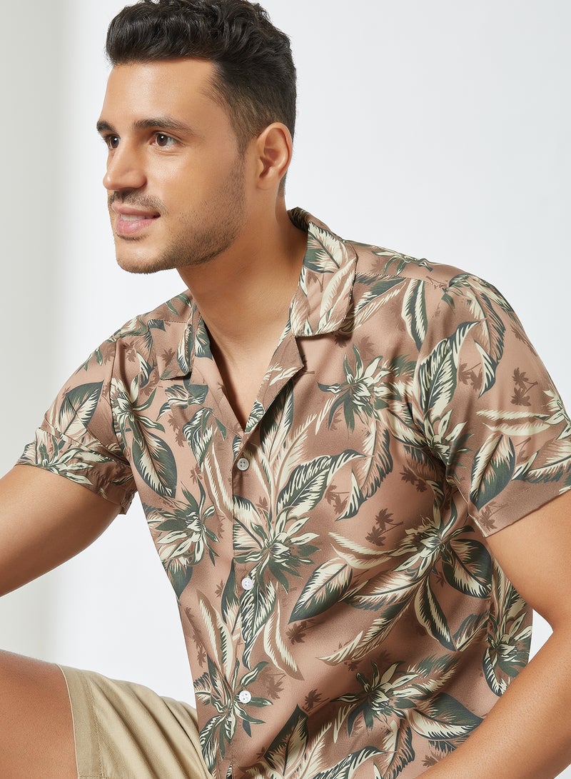 STATE 8 - Tropical Print Shirt Taupe - Image 1