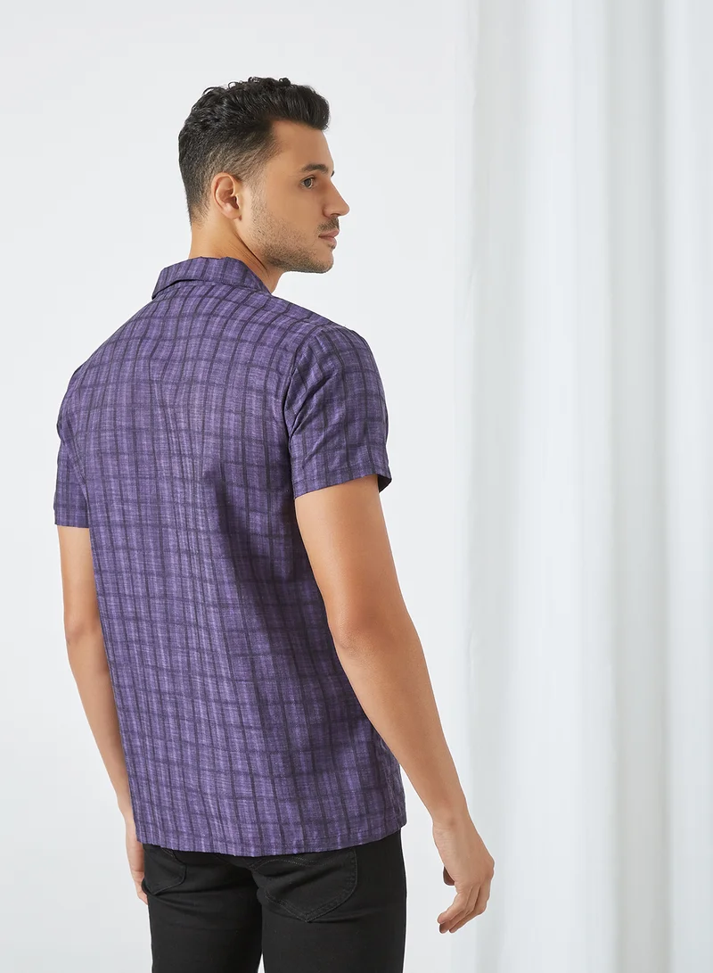 Sivvi x D'Atelier Short Sleeve Dobby Check Shirt Purple