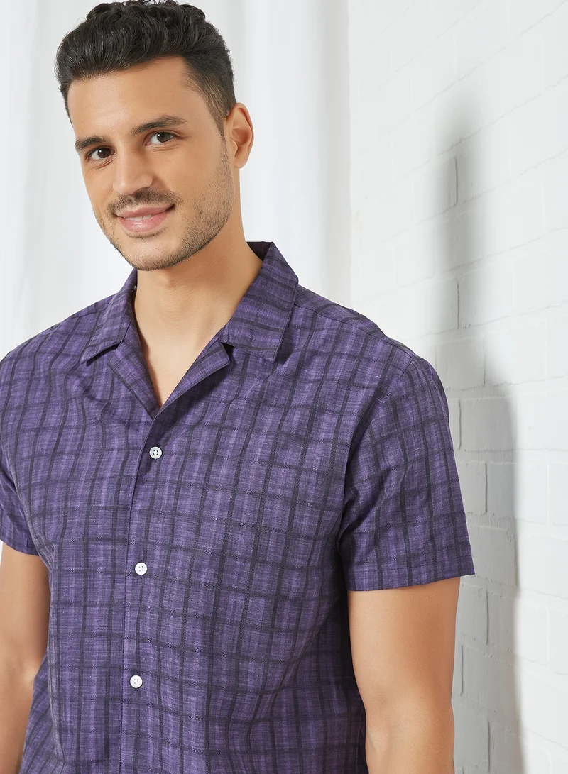 Sivvi x D'Atelier Short Sleeve Dobby Check Shirt Purple