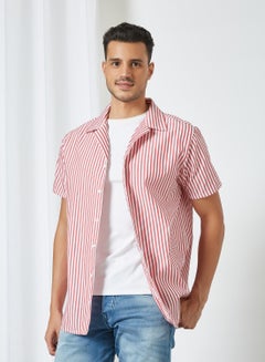 Short Sleeve Stripe Print Shirt Red