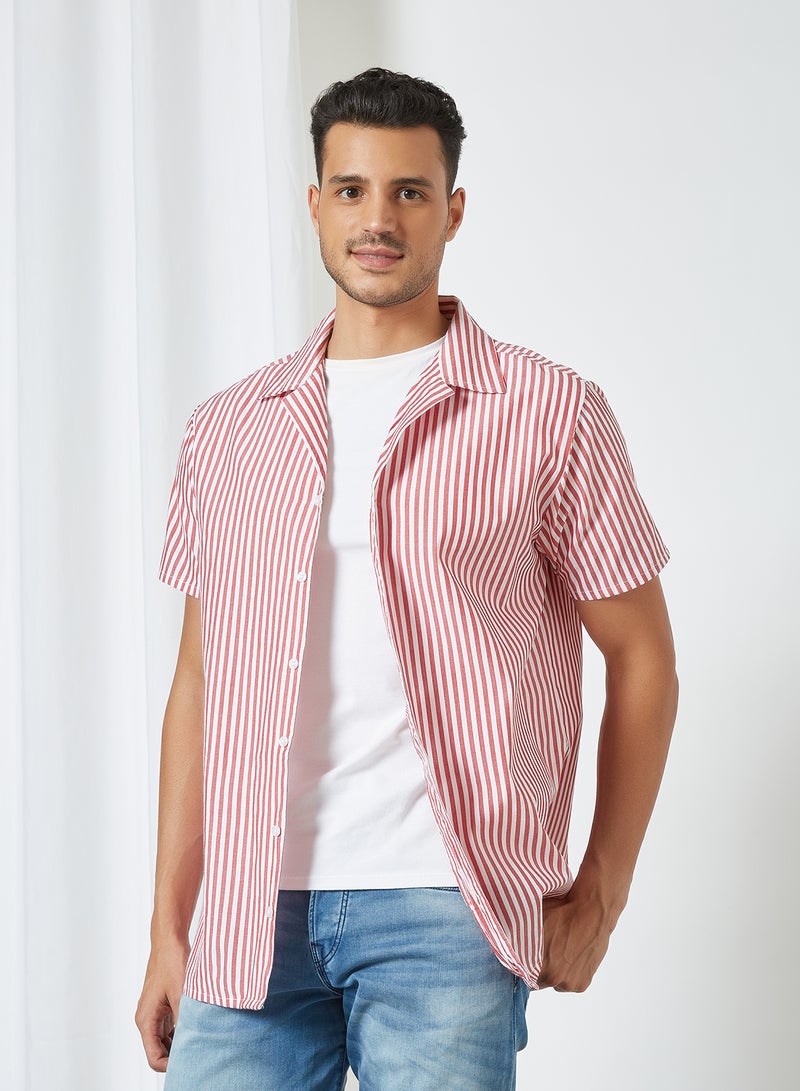 Sivvi x D'Atelier - Short Sleeve Stripe Print Shirt Red - Image 1