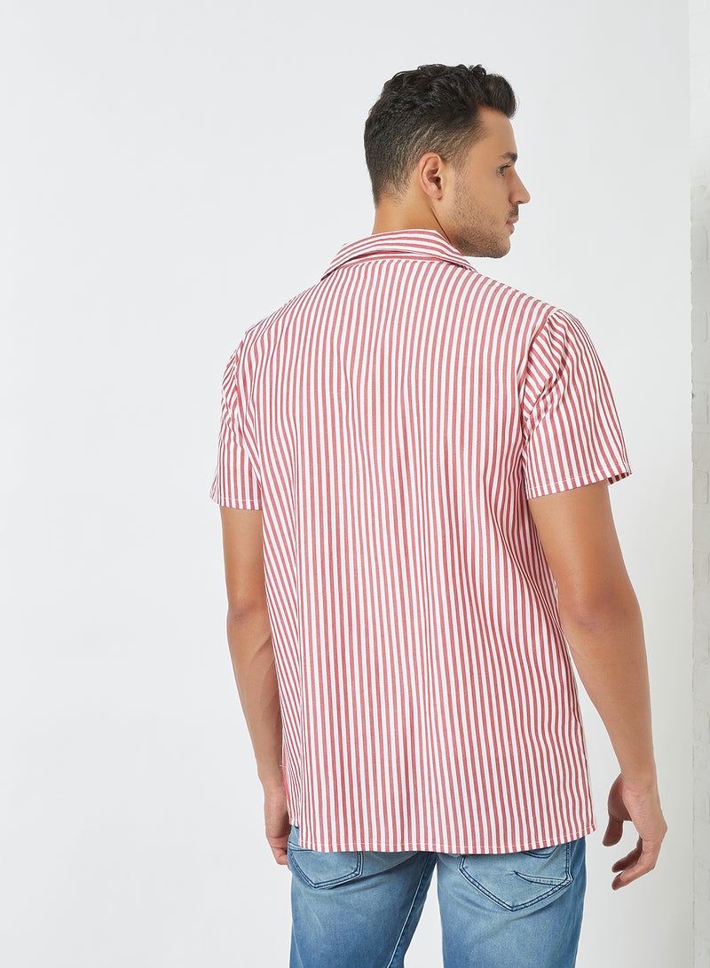 Sivvi x D'Atelier - Short Sleeve Stripe Print Shirt Red - Image 1