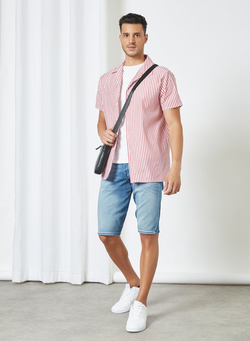 Sivvi x D'Atelier - Short Sleeve Stripe Print Shirt Red - Image 1