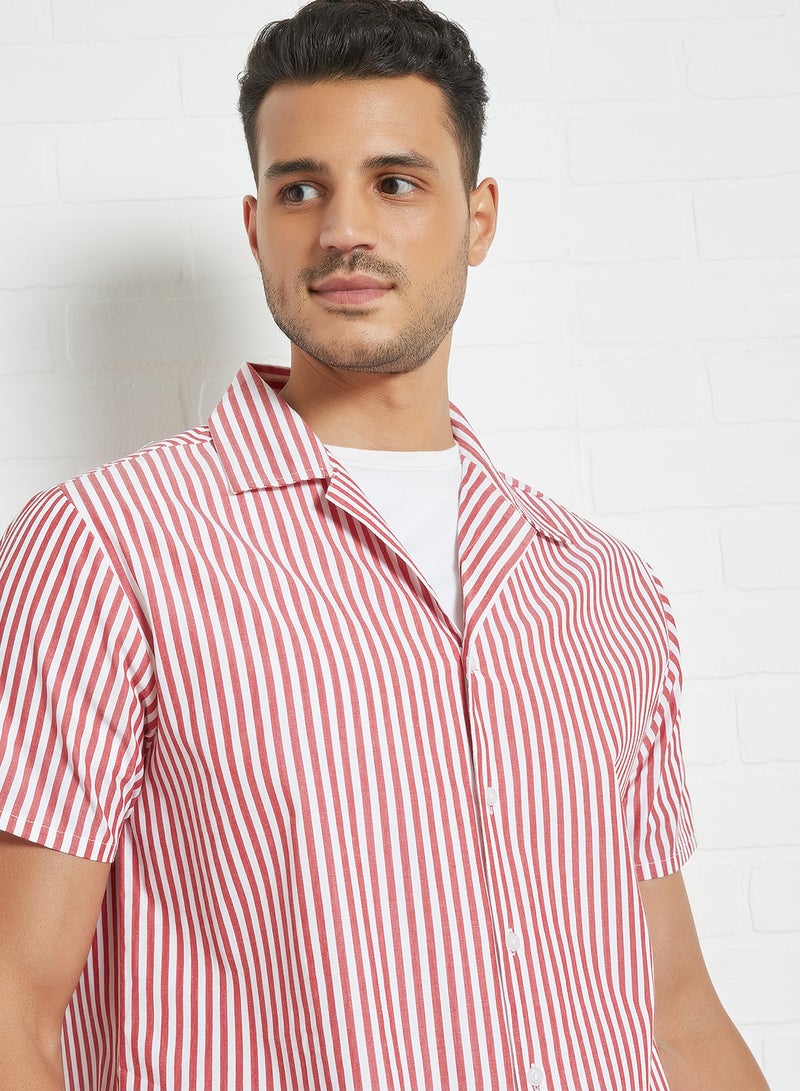 Sivvi x D'Atelier - Short Sleeve Stripe Print Shirt Red - Image 1
