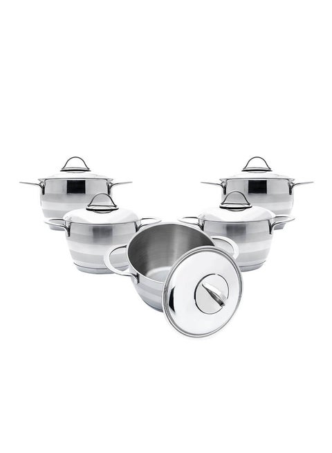 Practico Stainless Steel Cookware Set, Stainless Steel Handle 3 'Layers, 10 Pieces, Size From 16 To 24 silver