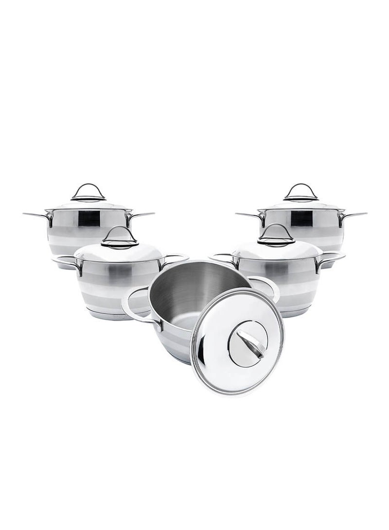Practico Stainless Steel Cookware Set, Stainless Steel Handle 3 'Layers, 10 Pieces, Size From 16 To 24 silver