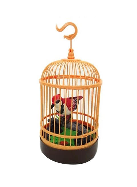 Electronic Bird Toy Singing Moving Chirping In Cage 33x16cm