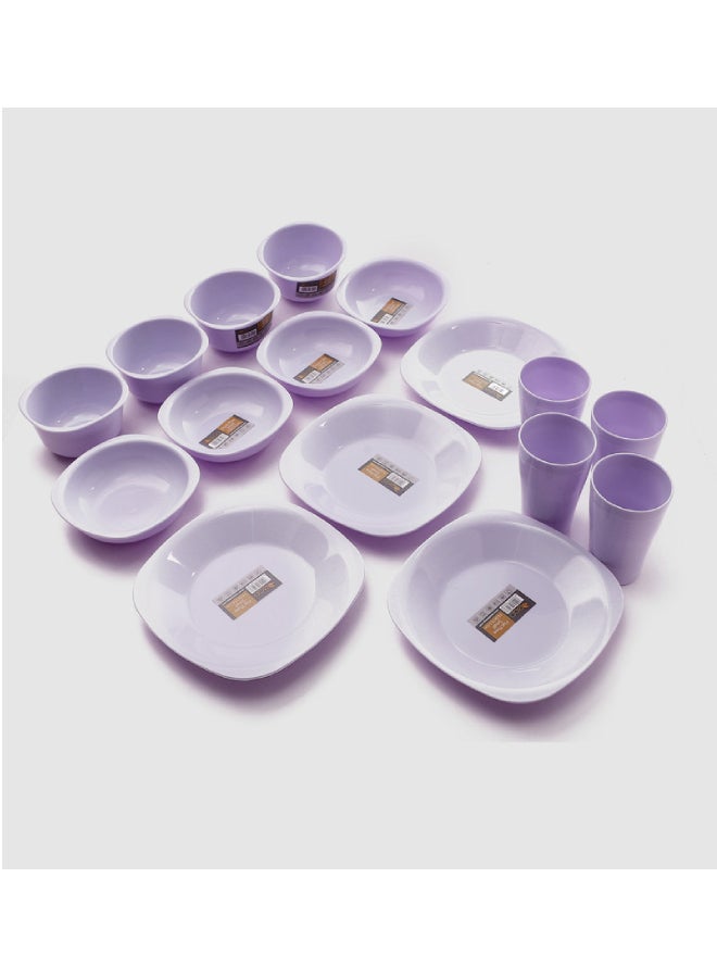 إيكو طقم عشاء - مكون من 16 قطعة - لون أرجواني فاتح بنفسجي فاتح (Flat Plat size 19.5 cm-Deep Plate Size 13 cm-Bowl Size 400 ml-Cup Size 300 ml)سم - Image 1