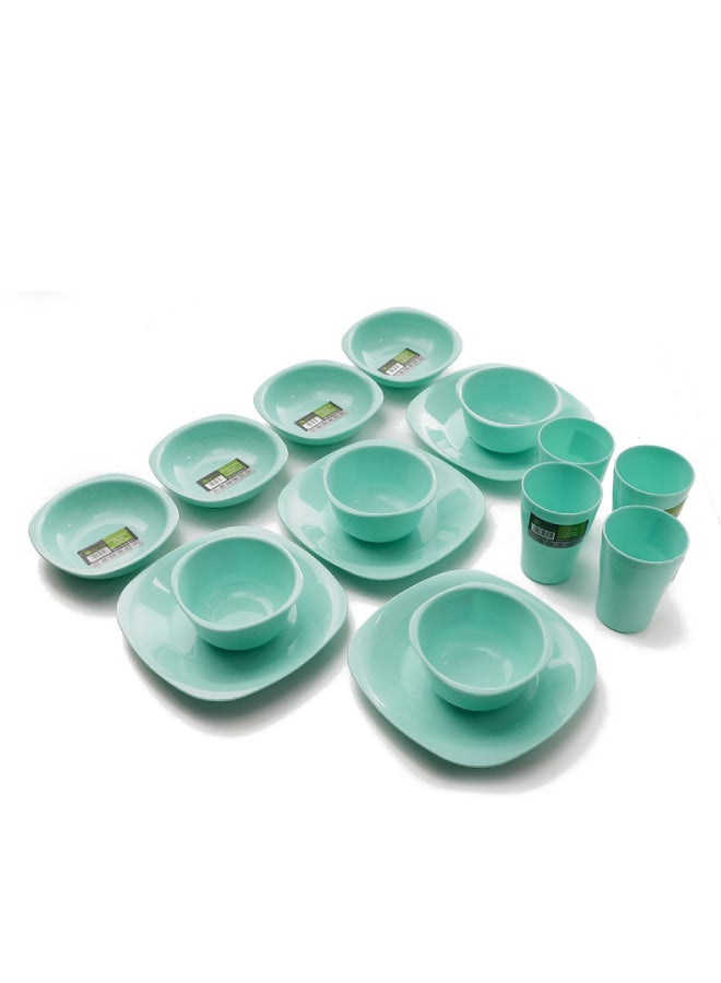 إيكو طقم عشاء مكون من 16 قطعة - بلون فيروزي فيروزي Flat Plat size 19.5 cm-Deep Plate Size 13 cm-Bowl Size 400 ml-Cup Size 300سم - Image 1