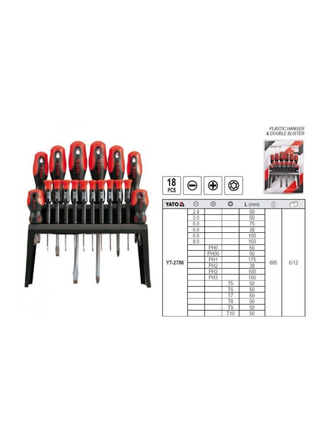 18-Piece Screwdriver Set Black/Red/Silver 1.25kg