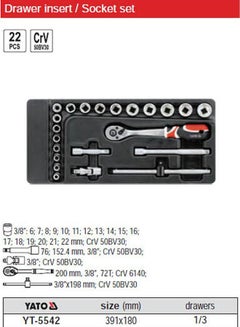Yato 22-Piece Socket Set Silver/Black/Red 17x38x4cm  - Image 3