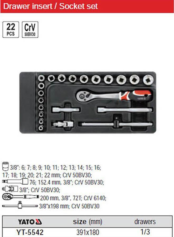 Yato 22-Piece Socket Set Silver/Black/Red 17x38x4cm  - Image 3