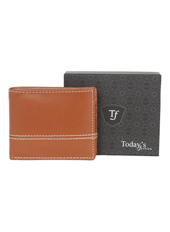 Solid Pattern Sew Detail Bi-Fold Wallet Brown  - Image 1