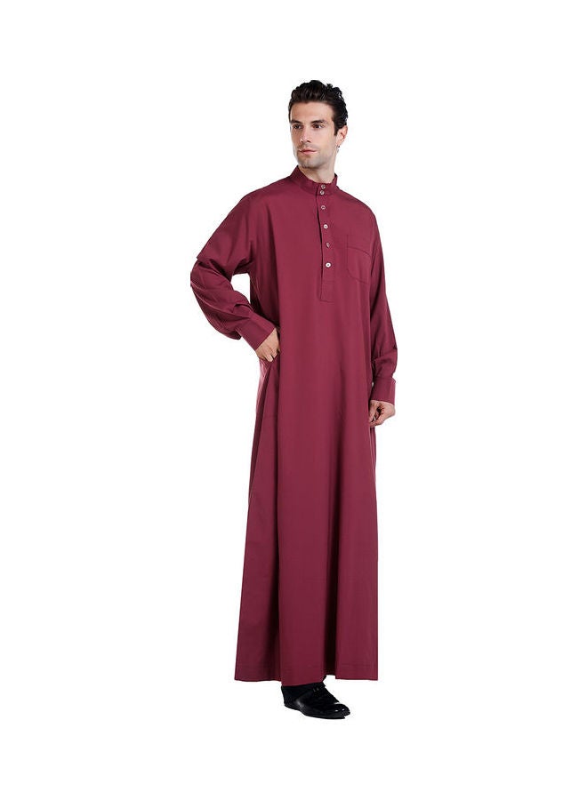 Classic Traditional High Neck Abaya Maroon - Image 3